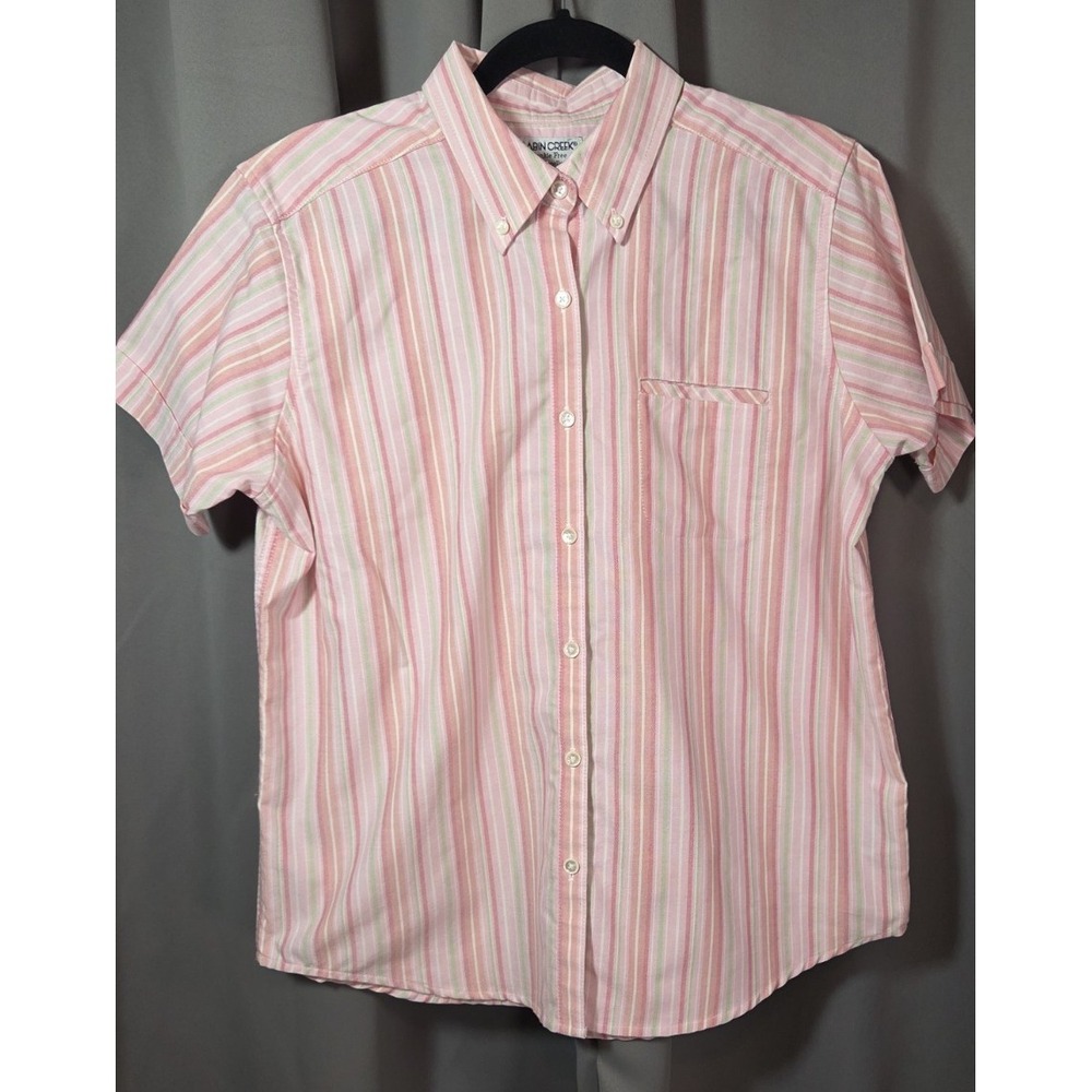 Cabin‎ Creek Women's Pink Striped Short Sleeve Button Shirt 10P